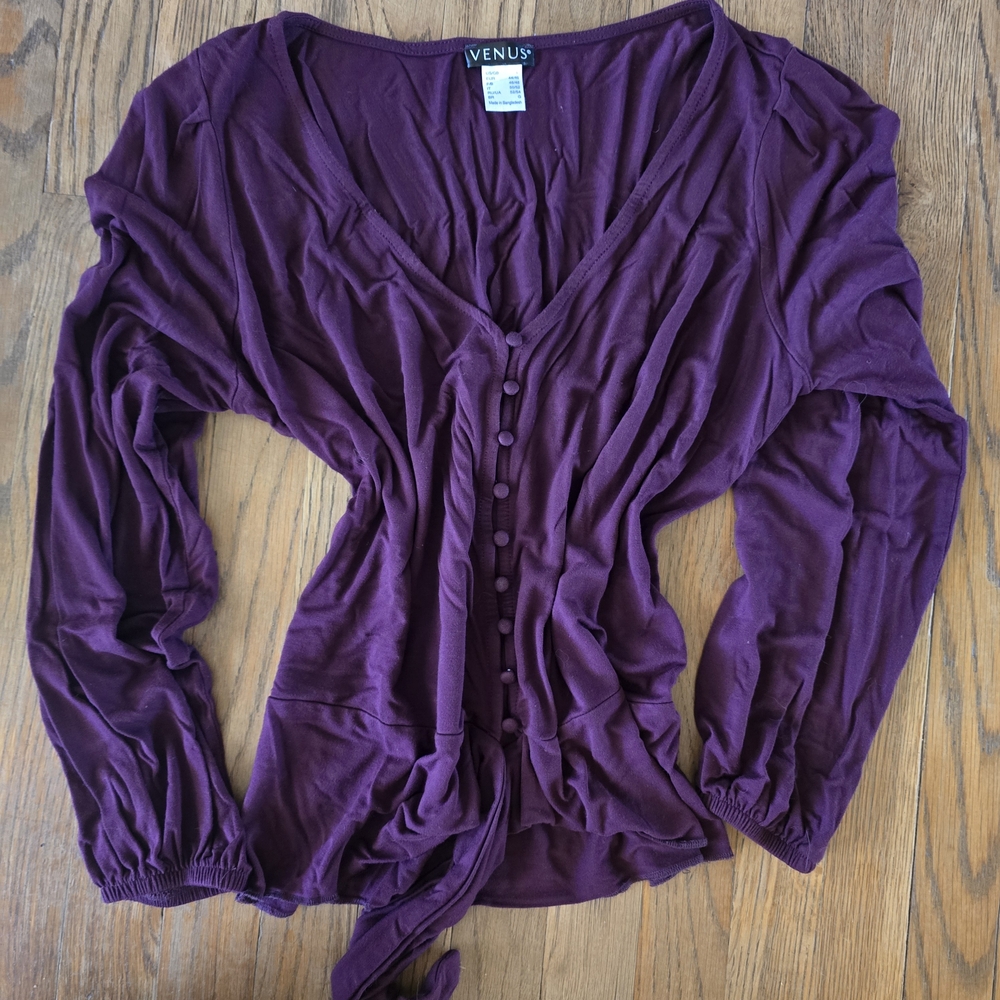 VENUS Deep Burgundy V-Neck‎ Blouse - Picture 3 of 5